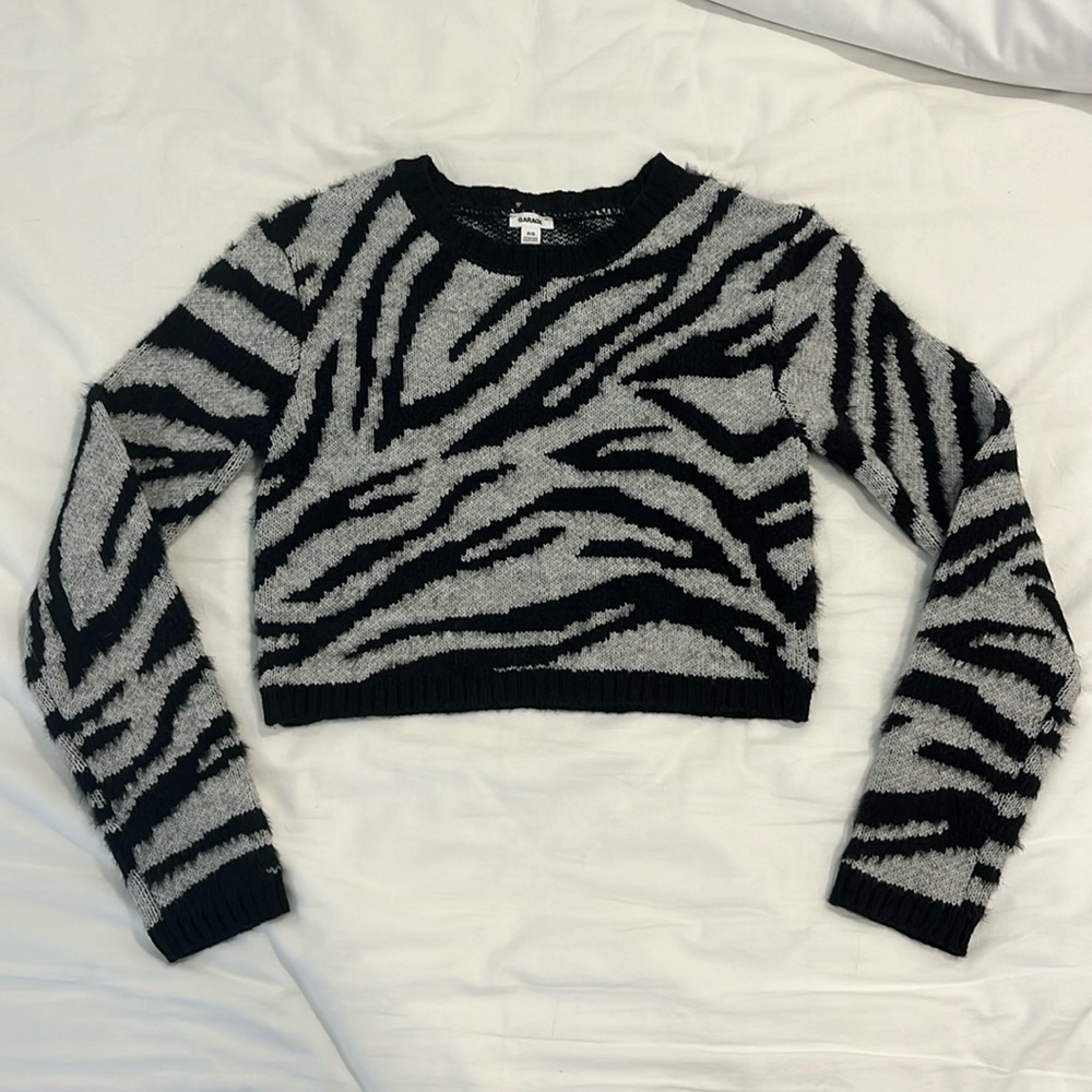 Garage Zebra Print Cropped Sweater